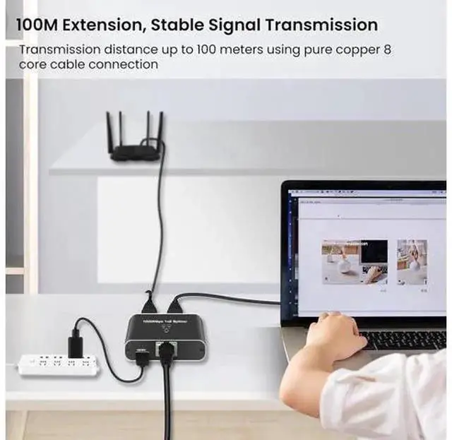 Alt view image 4 of 7 - 1 to 2 Port Gigabit RJ45 Ethernet Splitter with USB Power Cord, 1000Mbps Dual-Device Simultaneous LAN Splitter Adapter, Compatible with Cat5 Cat5e Cat6 Cat7 Cat8 Network Cable for PC Laptop Smart TV C