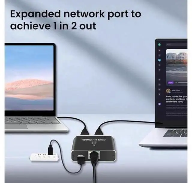Alt view image 5 of 7 - 1 to 2 Port Gigabit RJ45 Ethernet Splitter with USB Power Cord, 1000Mbps Dual-Device Simultaneous LAN Splitter Adapter, Compatible with Cat5 Cat5e Cat6 Cat7 Cat8 Network Cable for PC Laptop Smart TV C