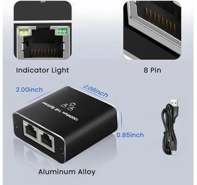 Alt view image 6 of 7 - 1 to 2 Port Gigabit RJ45 Ethernet Splitter with USB Power Cord, 1000Mbps Dual-Device Simultaneous LAN Splitter Adapter, Compatible with Cat5 Cat5e Cat6 Cat7 Cat8 Network Cable for PC Laptop Smart TV C