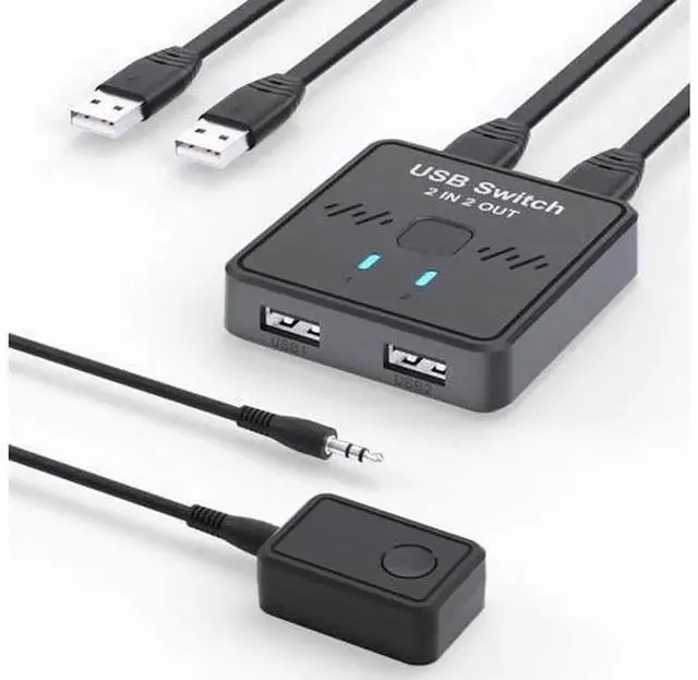 Main image of 2 In 2 Out USB Switch Selector Box with Wired External Controller & 2 USB Cables, Share Keyboard Mouse Printer Scanner Webcam Between 2 Computers, Compatible with Apple MacBook Dell HP Lenovo A