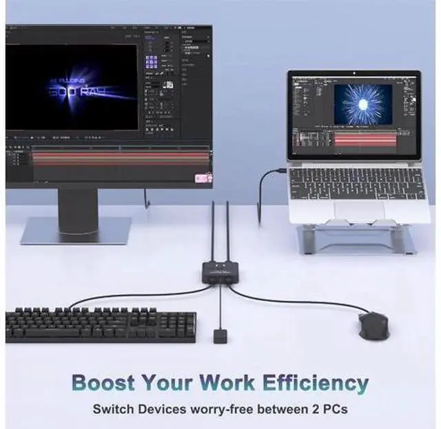 Alt view image 5 of 7 - 2 In 2 Out USB Switch Selector Box with Wired External Controller & 2 USB Cables, Share Keyboard Mouse Printer Scanner Webcam Between 2 Computers, Compatible with Apple MacBook Dell HP Lenovo A