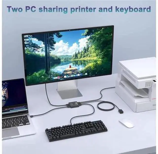 Alt view image 4 of 7 - 2 In 2 Out USB Switch Selector Box with Wired External Controller & 2 USB Cables, Share Keyboard Mouse Printer Scanner Webcam Between 2 Computers, Compatible with Apple MacBook Dell HP Lenovo A