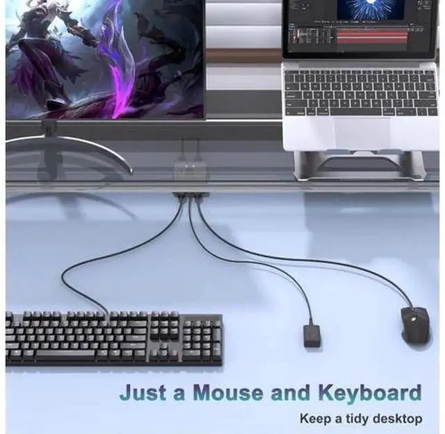 Alt view image 2 of 7 - 2 In 2 Out USB Switch Selector Box with Wired External Controller & 2 USB Cables, Share Keyboard Mouse Printer Scanner Webcam Between 2 Computers, Compatible with Apple MacBook Dell HP Lenovo A