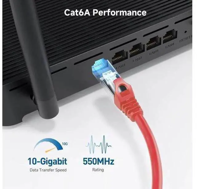 Alt view image 4 of 5 - Cable Matters 50 Feet Red Cat 6A Shielded Ethernet Cable, Snagless RJ45 Cat6A Network Cord Support 10Gbps High Speed, Compatible with Router Modem PC NAS Switch Gaming PC Server Home Office Wired Netw