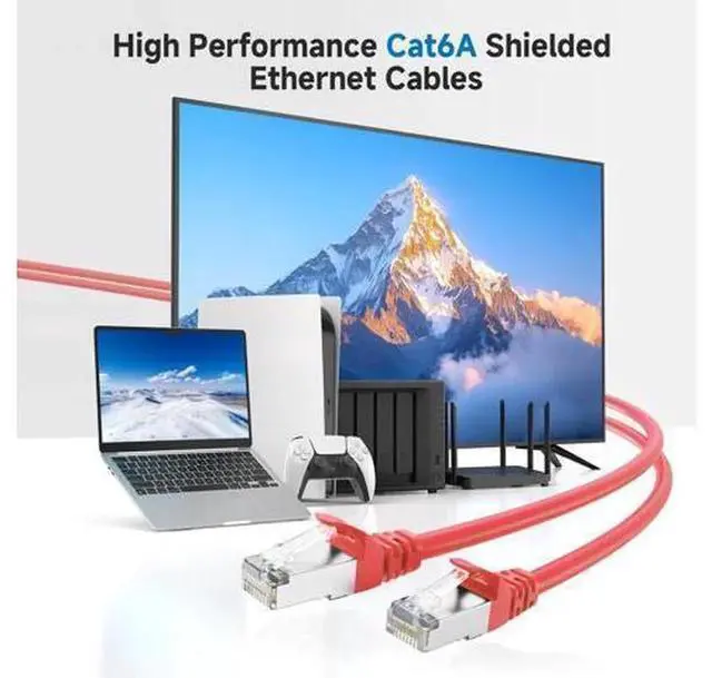 Alt view image 3 of 5 - Cable Matters 50 Feet Red Cat 6A Shielded Ethernet Cable, Snagless RJ45 Cat6A Network Cord Support 10Gbps High Speed, Compatible with Router Modem PC NAS Switch Gaming PC Server Home Office Wired Netw