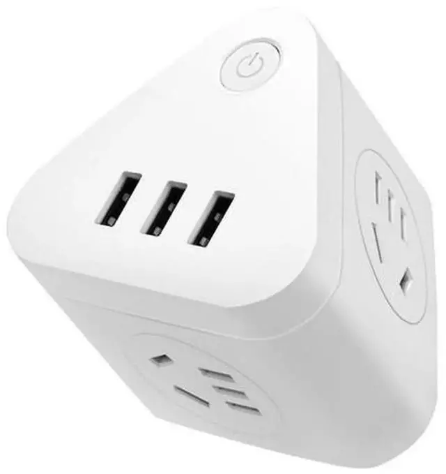 Main image of Model 18322 Intelligent Triangle Cube USB Socket Adapter, Wall Plug Power Converter with Multi AC Outlets & USB Charging Ports, Full Safety Surge Overload Protection, Universal Charging Cube Connector