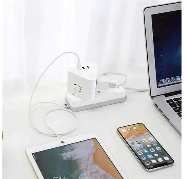 Alt view image 2 of 5 - Model 18322 Intelligent Triangle Cube USB Socket Adapter, Wall Plug Power Converter with Multi AC Outlets & USB Charging Ports, Full Safety Surge Overload Protection, Universal Charging Cube Connector