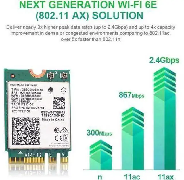 Alt view image 3 of 5 - PCIe WiFi 6E Intel AX210 Desktop Wireless Adapter, 3000Mbps 802.11ax Network Card with Bluetooth 5.2, Tri-Band 2.4G/5G/6G, AX210NGW Module Compatible with Windows 10/11 & Linux for Gaming Streaming On