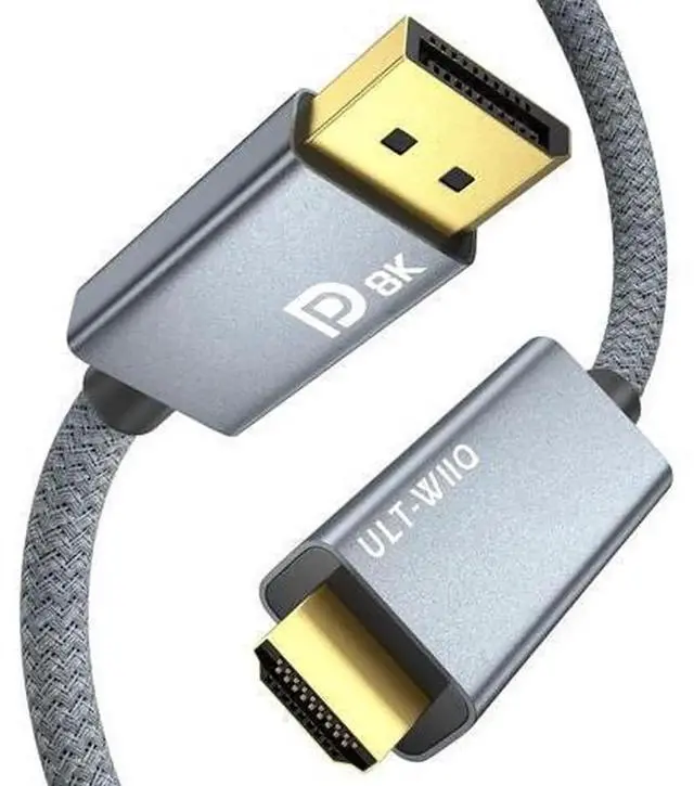 Main image of 6.6ft DP 1.4 to HDMI 2.1 Cable Support 8K60Hz, 4K 120Hz/144Hz, 2K 240Hz, Dynamic HDR Dolby Vision HDCP2.3 DSC 1.2a, DisplayPort to HDMI Video Cord Compatible with PC HP Dell AMD NVIDIA Graphics Card M