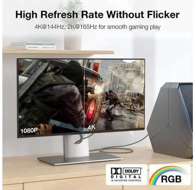 Alt view image 5 of 7 - 6.6ft DP 1.4 to HDMI 2.1 Cable Support 8K60Hz, 4K 120Hz/144Hz, 2K 240Hz, Dynamic HDR Dolby Vision HDCP2.3 DSC 1.2a, DisplayPort to HDMI Video Cord Compatible with PC HP Dell AMD NVIDIA Graphics Card M
