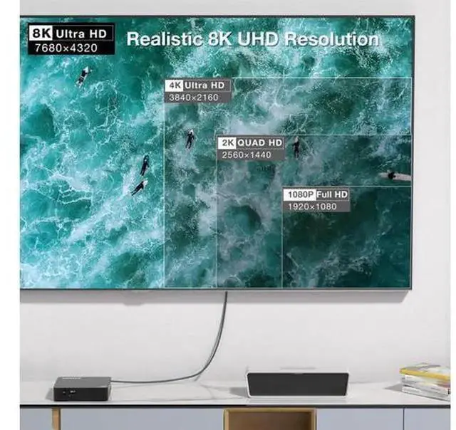 Alt view image 3 of 7 - 6.6ft DP 1.4 to HDMI 2.1 Cable Support 8K60Hz, 4K 120Hz/144Hz, 2K 240Hz, Dynamic HDR Dolby Vision HDCP2.3 DSC 1.2a, DisplayPort to HDMI Video Cord Compatible with PC HP Dell AMD NVIDIA Graphics Card M
