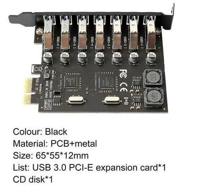 Alt view image 2 of 6 - 7-Port PCIe to USB 3.0 Expansion Card with NEC Chipset for Desktop PC, PCI-E X1 USB3.0 Hub Adapter Card, No Extra External Power Supply Needed, Plug-and-Play USB Port Extender for Peripherals Hard Dri