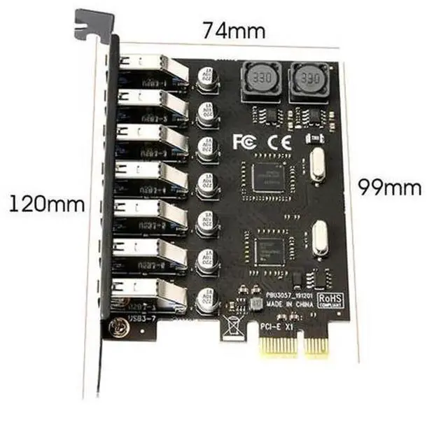 Alt view image 6 of 6 - 7-Port PCIe to USB 3.0 Expansion Card with NEC Chipset for Desktop PC, PCI-E X1 USB3.0 Hub Adapter Card, No Extra External Power Supply Needed, Plug-and-Play USB Port Extender for Peripherals Hard Dri