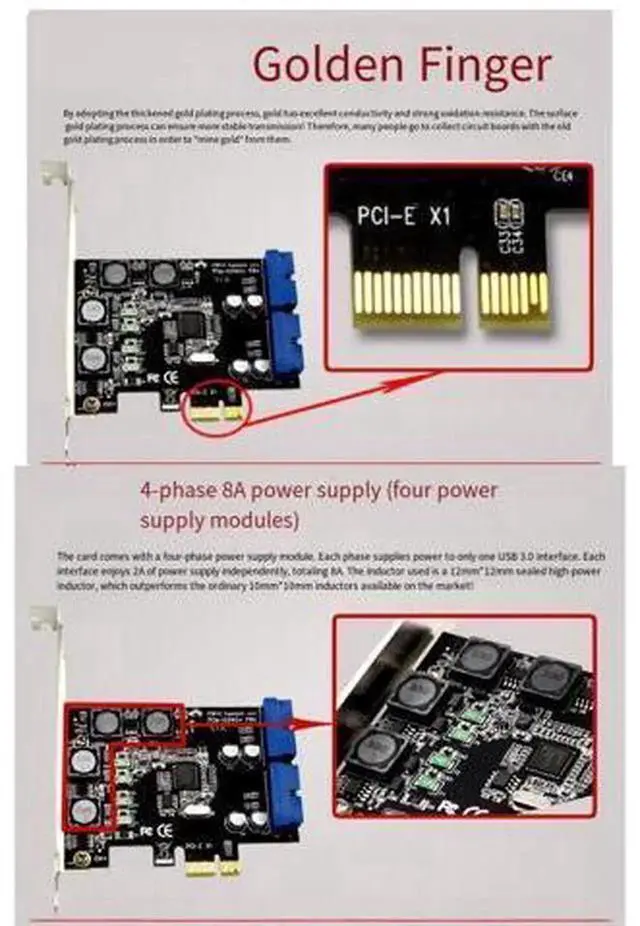 Alt view image 3 of 7 - PCIe USB 3.0 Expansion Card, PCI Express to Front Panel USB 3.0 Adapter with 19/20 Pin Internal Header for Desktop PC