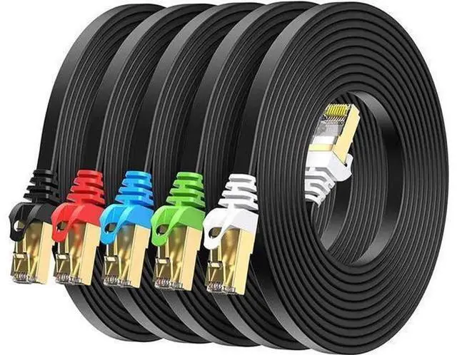 Main image of 5 Pack 3FT Cat8 Flat Ethernet Cable Multi Color, RJ45 LAN Patch Cord 40Gbps 2000MHz High Speed Network Cable Compatible with Router Modem PC Gaming