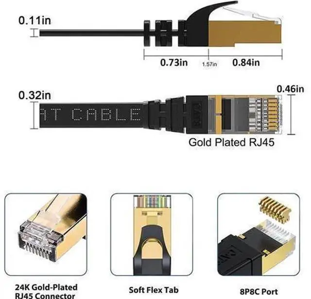 Alt view image 6 of 7 - 5 Pack 3FT Cat8 Flat Ethernet Cable Multi Color, RJ45 LAN Patch Cord 40Gbps 2000MHz High Speed Network Cable Compatible with Router Modem PC Gaming