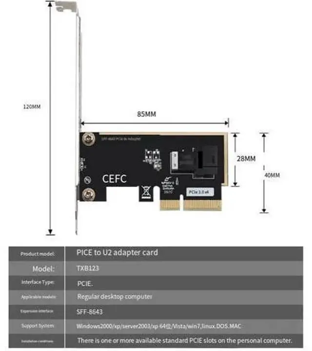 Alt view image 3 of 4 - PCIe 3.0 X4 to U.2 SFF-8643 Adapter Card, High Speed NVMe SSD Converter Expansion Card for Desktop PC