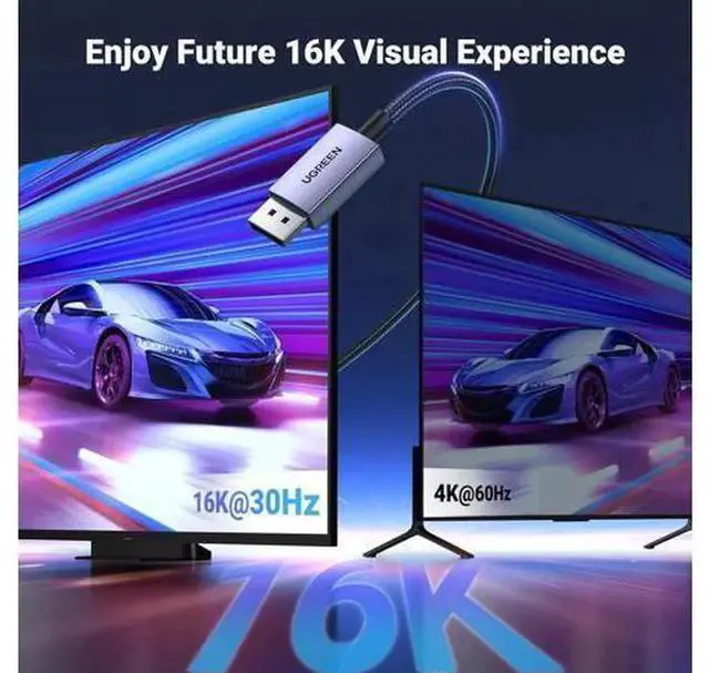 Alt view image 3 of 7 - UGREEN DisplayPort 2.1 Cable VESA Certified 40Gbps DSC 1.2a, Supports 16K@30Hz, 8K@240Hz, 4K@240Hz HDR HDCP, Braided DP Cord FreeSync G-Sync for GPU Monitor, 6.6FT