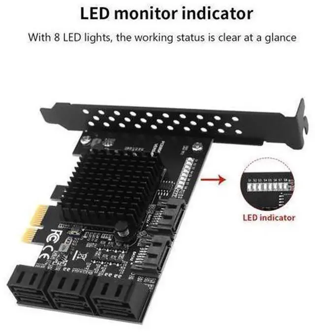 Alt view image 2 of 5 - PCIe SATA Expansion Card PCI-E 1X to 8 Ports SATA 3.0 Controller Card, 6Gbps High Speed PCI Express SATA Adapter for Desktop HDD SSD Storage Expansion