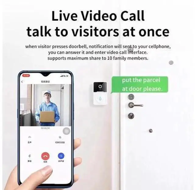 Alt view image 5 of 6 - Wireless WiFi Smart Video Doorbell Camera, Night Vision Two-Way Audio Intercom, Motion Alarm Security Doorbell Monitor for Home Outdoor