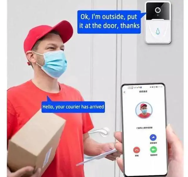 Alt view image 3 of 6 - Wireless WiFi Smart Video Doorbell Camera, Night Vision Two-Way Audio Intercom, Motion Alarm Security Doorbell Monitor for Home Outdoor