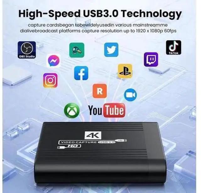 Alt view image 4 of 6 - 4K HDMI Capture Card, USB HDMI Video Capture Adapter for Game Live Streaming, Video Recording Compatible with Camera, Game Console, Set-Top Box, DVD, Computer