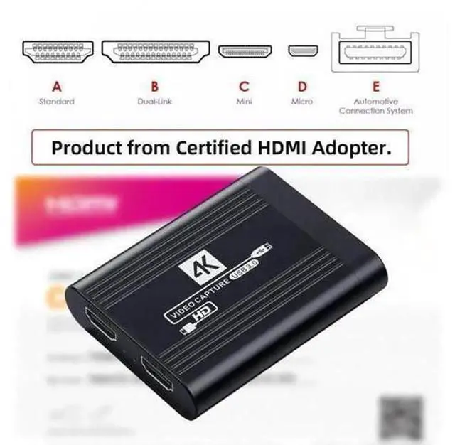 Alt view image 3 of 6 - 4K HDMI Capture Card, USB HDMI Video Capture Adapter for Game Live Streaming, Video Recording Compatible with Camera, Game Console, Set-Top Box, DVD, Computer