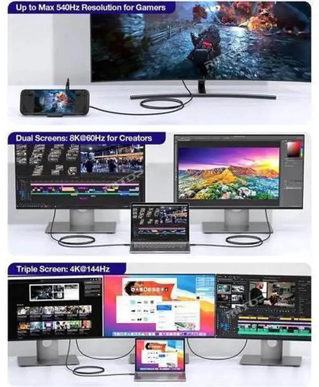 Alt view image 4 of 7 - 3.3FT Thunderbolt 5 USB-C Braided Cable, 80Gbps Data Transfer 240W PD Fast Charging, Supports 16K/8K Video Output, Compatible with Thunderbolt 4 USB4 MacBook iPad Pro iPhone 16 Samsung eGPU Docking Hu