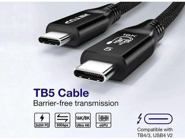 Alt view image 6 of 7 - 3.3FT Thunderbolt 5 USB-C Braided Cable, 80Gbps Data Transfer 240W PD Fast Charging, Supports 16K/8K Video Output, Compatible with Thunderbolt 4 USB4 MacBook iPad Pro iPhone 16 Samsung eGPU Docking Hu