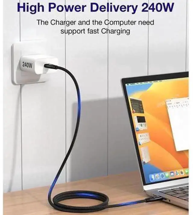 Alt view image 3 of 7 - 3.3FT Thunderbolt 5 USB-C Braided Cable, 80Gbps Data Transfer 240W PD Fast Charging, Supports 16K/8K Video Output, Compatible with Thunderbolt 4 USB4 MacBook iPad Pro iPhone 16 Samsung eGPU Docking Hu