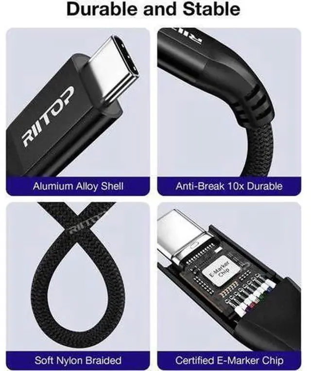 Alt view image 7 of 7 - 3.3FT Thunderbolt 5 USB-C Braided Cable, 80Gbps Data Transfer 240W PD Fast Charging, Supports 16K/8K Video Output, Compatible with Thunderbolt 4 USB4 MacBook iPad Pro iPhone 16 Samsung eGPU Docking Hu