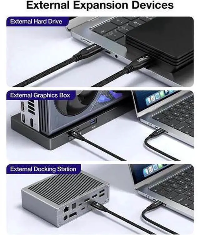 Alt view image 2 of 7 - 3.3FT Thunderbolt 5 USB-C Braided Cable, 80Gbps Data Transfer 240W PD Fast Charging, Supports 16K/8K Video Output, Compatible with Thunderbolt 4 USB4 MacBook iPad Pro iPhone 16 Samsung eGPU Docking Hu