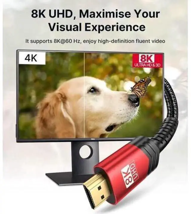 Alt view image 2 of 6 - 2 Pack 1.8M HDMI 2.1 Braided Cable, 48Gbps Ultra High Speed HDMI Cord, Supports 8K@60Hz, 4K@120Hz/144Hz, Dynamic HDR eARC DTS:X, Compatible with PS5 PS4 Laptop UHD TV Gaming Monitor