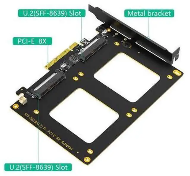 Alt view image 5 of 5 - PCIe 4.0 x8 to Dual U.2 SFF-8639 NVMe SSD Riser Card, 2-Port U.2 Storage Expansion Adapter, VROC & Software RAID Supported for Enterprise Servers, Workstations & NAS Storage Array Build