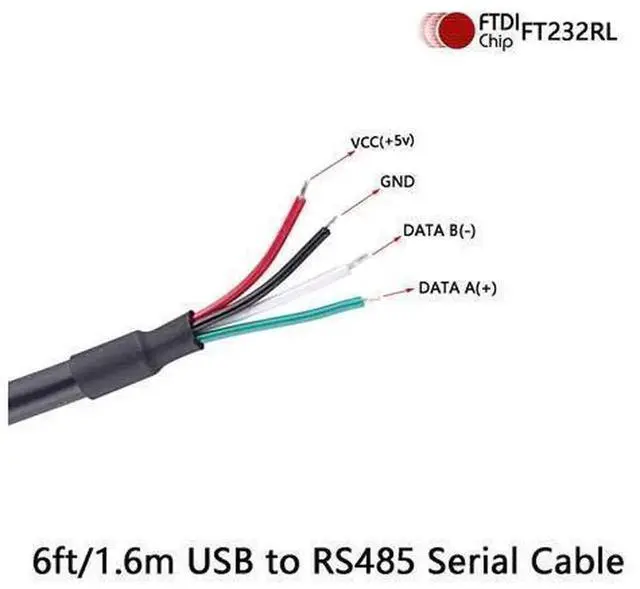 Alt view image 4 of 4 - 6FT USB-RS485-1800-BT Serial Converter Cable with FTDI FT232RL Chip, 4-Core Bare Wire End RS485 Communication Line, 1.8M Shielded USB to RS485 Cable for PLC, Sensor, Industrial Control & M