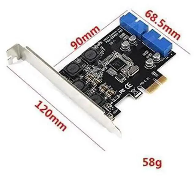 Alt view image 2 of 5 - PCI-E X1 to Dual 19Pin USB 3.0 Internal Header Expansion Card, PCI Express to 2-Port 20Pin USB3.0 Front Panel Adapter Card for Desktop PC Case Front USB Port Extension