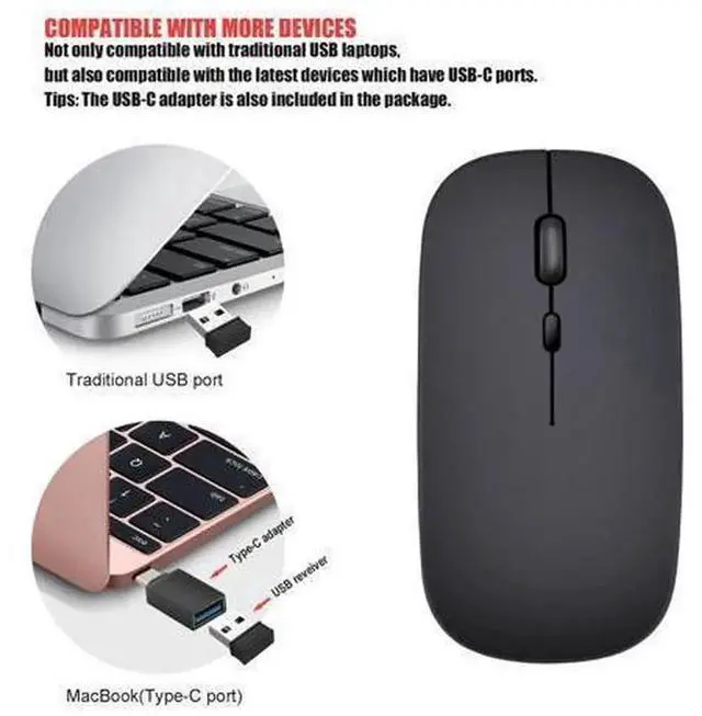 Alt view image 5 of 7 - 2.4G Wireless Rechargeable Silent Office Mouse with Type-C Charging Port, Quiet Click Wireless Computer Mice Compatible with Desktop PC, Laptop, Notebook for Daily Office Work