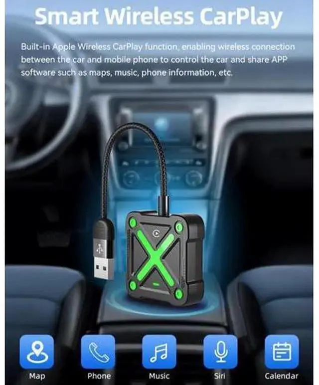 Alt view image 2 of 5 - Green Mini Wireless CarPlay Adapter for iPhone iOS 10+, Bluetooth Wireless Dongle Convert Factory Wired CarPlay to Wireless, Plug & Play Low Latency Car Play USB Adapter for Vehicles with OEM Wired