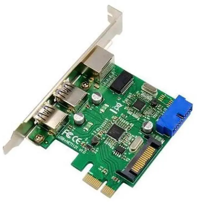 Main image of PCIe 3-in-1 Expansion Card with RTL8153 Gigabit Ethernet, External USB 3.0 Port, Internal 19-Pin USB 3.0 Header, SATA Power Supply, PCI Express X1 Adapter for Desktop Motherboards