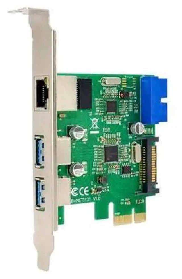 Alt view image 4 of 4 - PCIe 3-in-1 Expansion Card with RTL8153 Gigabit Ethernet, External USB 3.0 Port, Internal 19-Pin USB 3.0 Header, SATA Power Supply, PCI Express X1 Adapter for Desktop Motherboards
