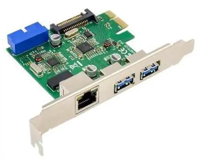 Alt view image 2 of 4 - PCIe 3-in-1 Expansion Card with RTL8153 Gigabit Ethernet, External USB 3.0 Port, Internal 19-Pin USB 3.0 Header, SATA Power Supply, PCI Express X1 Adapter for Desktop Motherboards