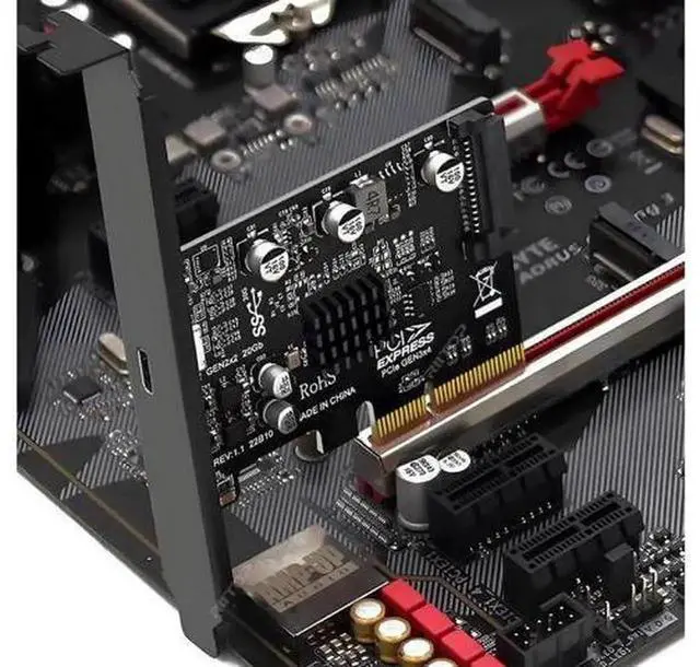 Alt view image 6 of 7 - PCIe 4X to USB 3.2 Gen2x2 Type-C Expansion Card, 20Gbps Data Only PCI Express Adapter with Low Profile Bracket for Desktop PC, Support Windows macOS Linux