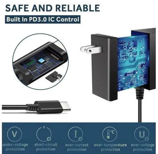 Alt view image 4 of 7 - 15V 2.6A AC Power Adapter Replacement Charger for Nintendo Switch, Switch Lite, Switch Dock & Pro Controller, Wall Charger with 5FT USB-C Cable, Supports TV Dock Mode