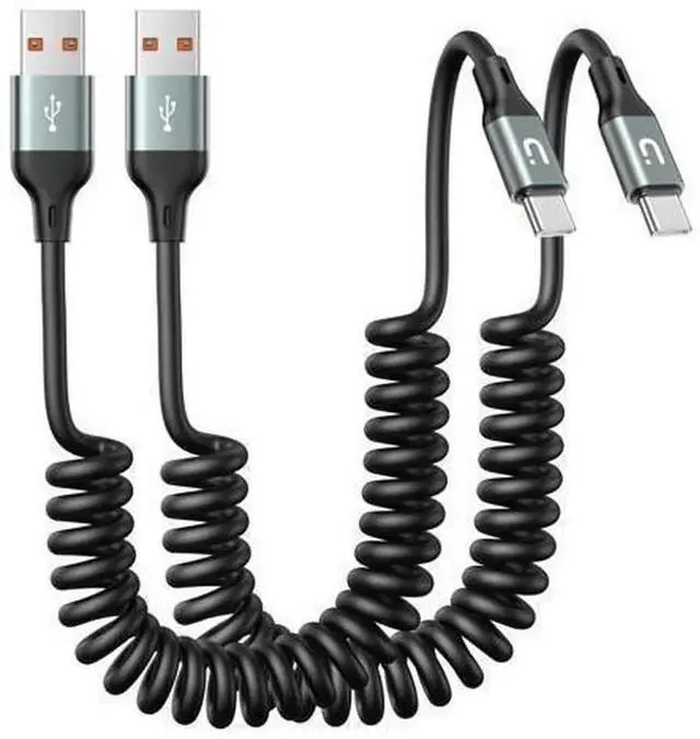 Main image of 2 Pack 6FT Coiled USB A to USB C Car Charging Cable, Fast Charging Retractable Type C Cord Compatible with iPhone 15/16/17 Pro Max, Samsung Galaxy S20/S10/S9/S8/Note Series & All USB-C Devices