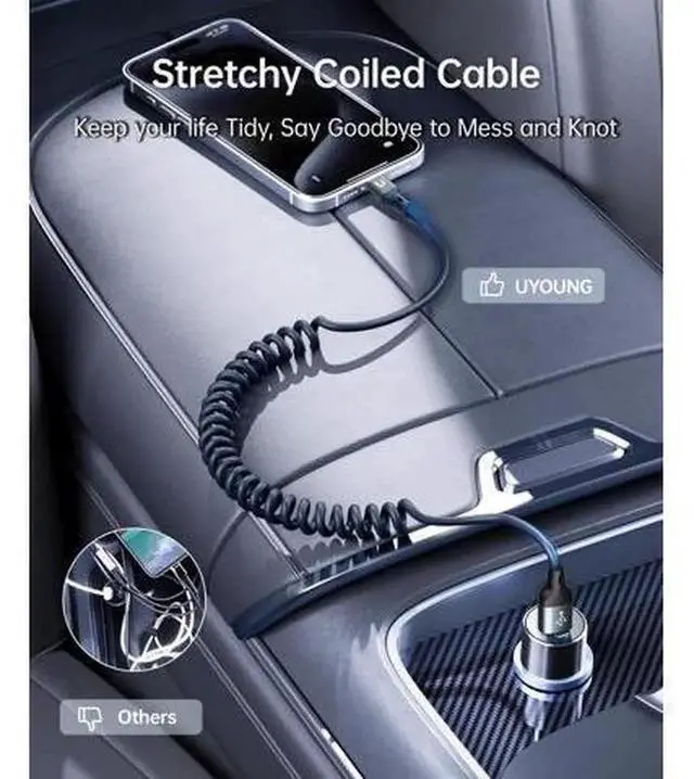 Alt view image 3 of 5 - 2 Pack 6FT Coiled USB A to USB C Car Charging Cable, Fast Charging Retractable Type C Cord Compatible with iPhone 15/16/17 Pro Max, Samsung Galaxy S20/S10/S9/S8/Note Series & All USB-C Devices