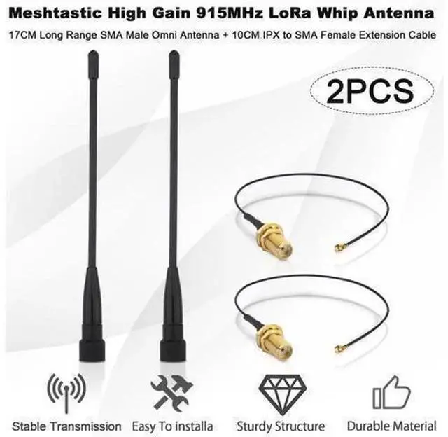 Alt view image 2 of 5 - 2 Sets 10dBi 915MHz LoRa Soft Whip Meshtastic Antenna Kit, 7 Inch Long Range SMA Male Omni Antenna with MHF1 Extension Cable Adapter for Meshtastic Devices