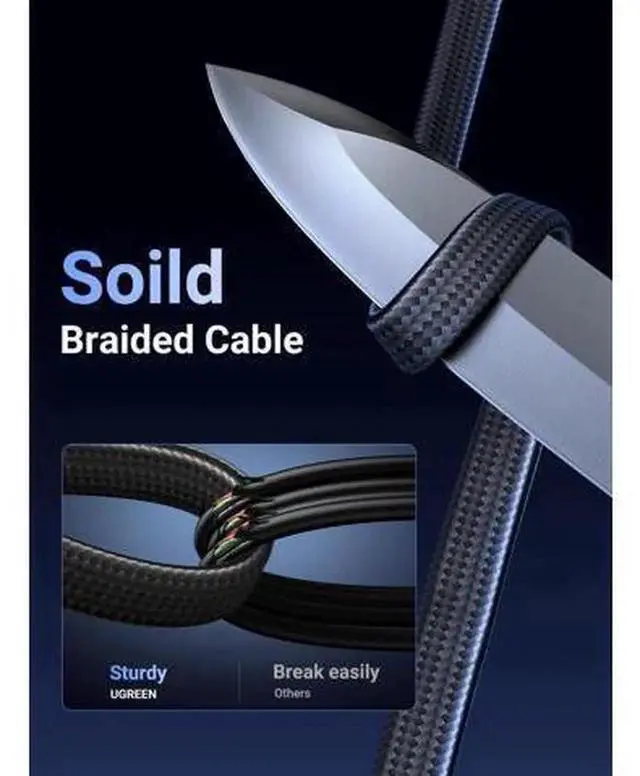 Alt view image 3 of 5 - UGREEN Cat 8 Ethernet Cable 25FT Flat Braided LAN Cord, 40Gbps 2000MHz Heavy-Duty RJ45 Shielded Network Cable for Gaming PC, PS5, Xbox, Modem & Router