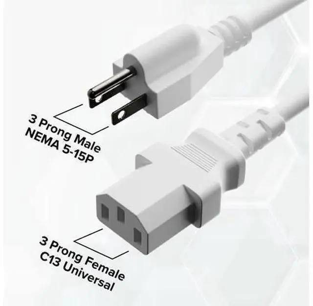 Alt view image 6 of 7 - 15FT White 3 Prong C13 AC Power Cord, NEMA 5-15P to IEC C13 4M Replacement Power Supply Cable for Desktop PC, Medical Equipment & Server