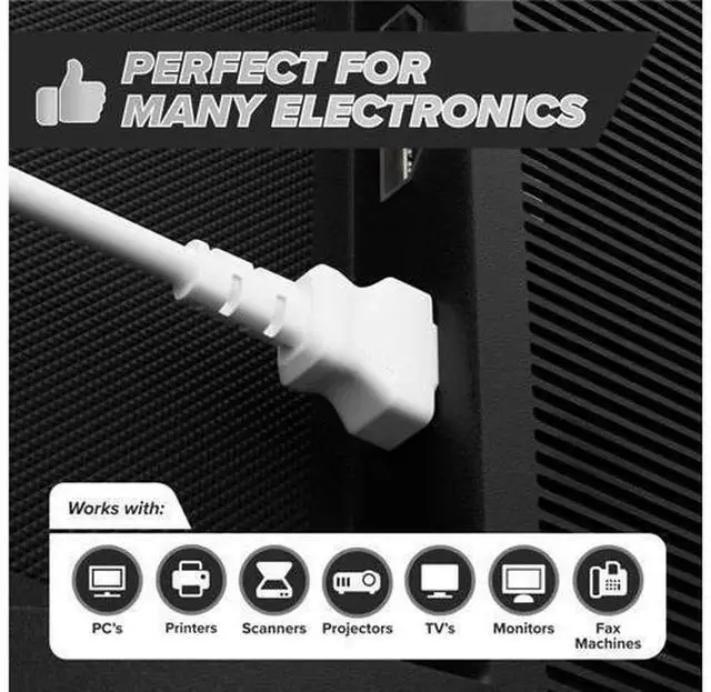 Alt view image 7 of 7 - 15FT White 3 Prong C13 AC Power Cord, NEMA 5-15P to IEC C13 4M Replacement Power Supply Cable for Desktop PC, Medical Equipment & Server