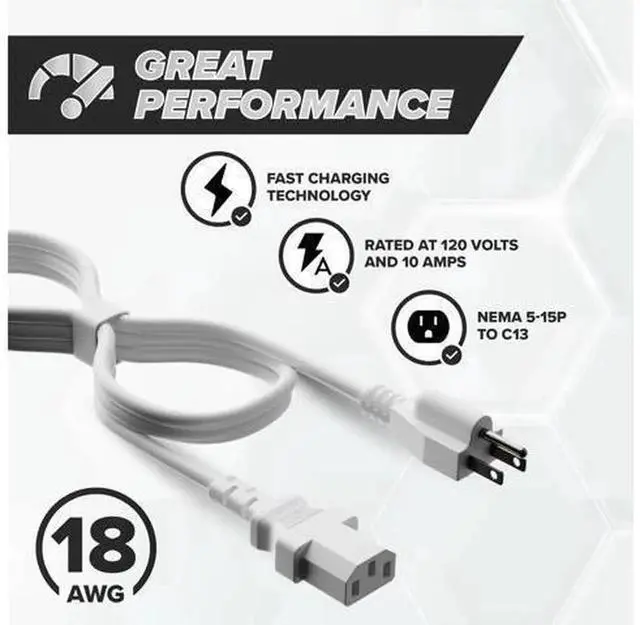 Alt view image 5 of 7 - 15FT White 3 Prong C13 AC Power Cord, NEMA 5-15P to IEC C13 4M Replacement Power Supply Cable for Desktop PC, Medical Equipment & Server